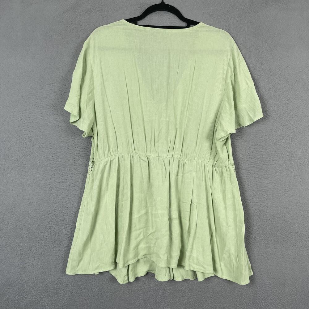 Torrid Tunic Womens 1X Green V-Neck Flutter Sleeve Crochet Tasseled Rayon Cotton - Picture 2 of 10